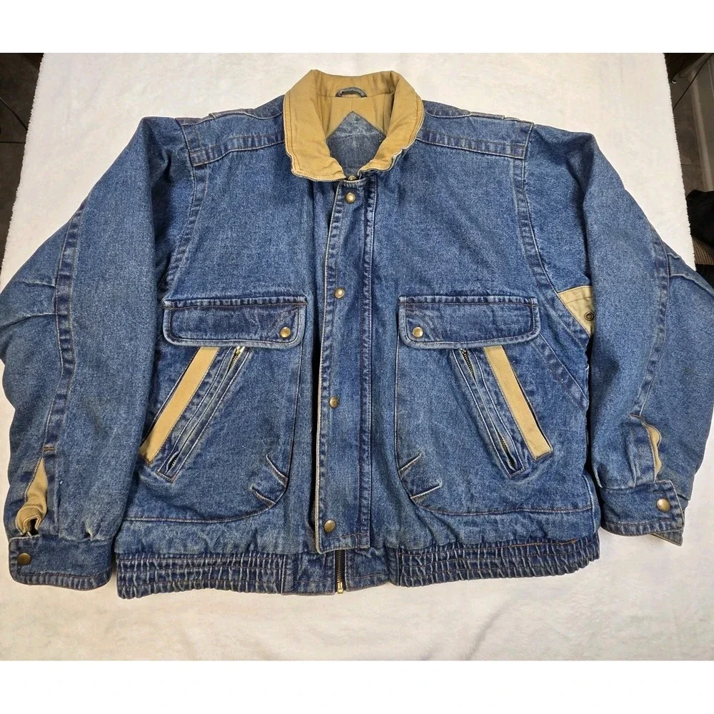 Vintage 90s Denim Lined Bomber Jacket‎ Size XL Unbranded Zip/snaps